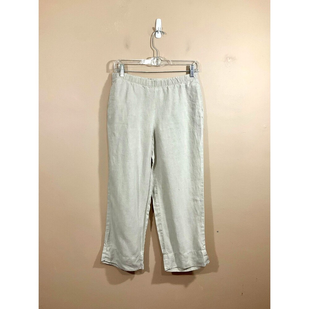 J Jill Love Linen Cropped Pants XS Beige Lagenlook Minimalist Coastal Capsule